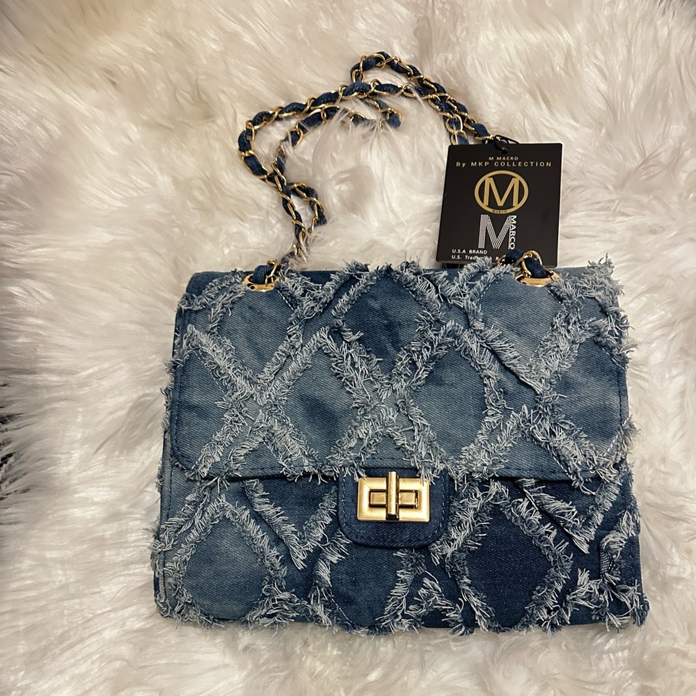 NWT-MKP Collection Blue Distressed  Denim Shoulder Bag